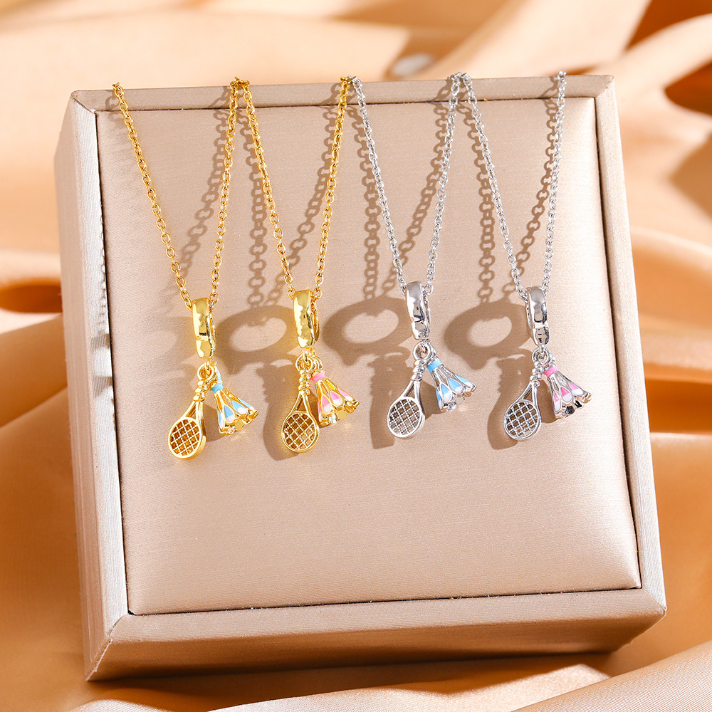 Badminton Photo - Sportif Sevimli Badminton Raketi Charm Kolye